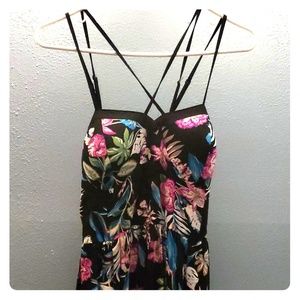 Women's Floral V neck Strappy bra cup dress.